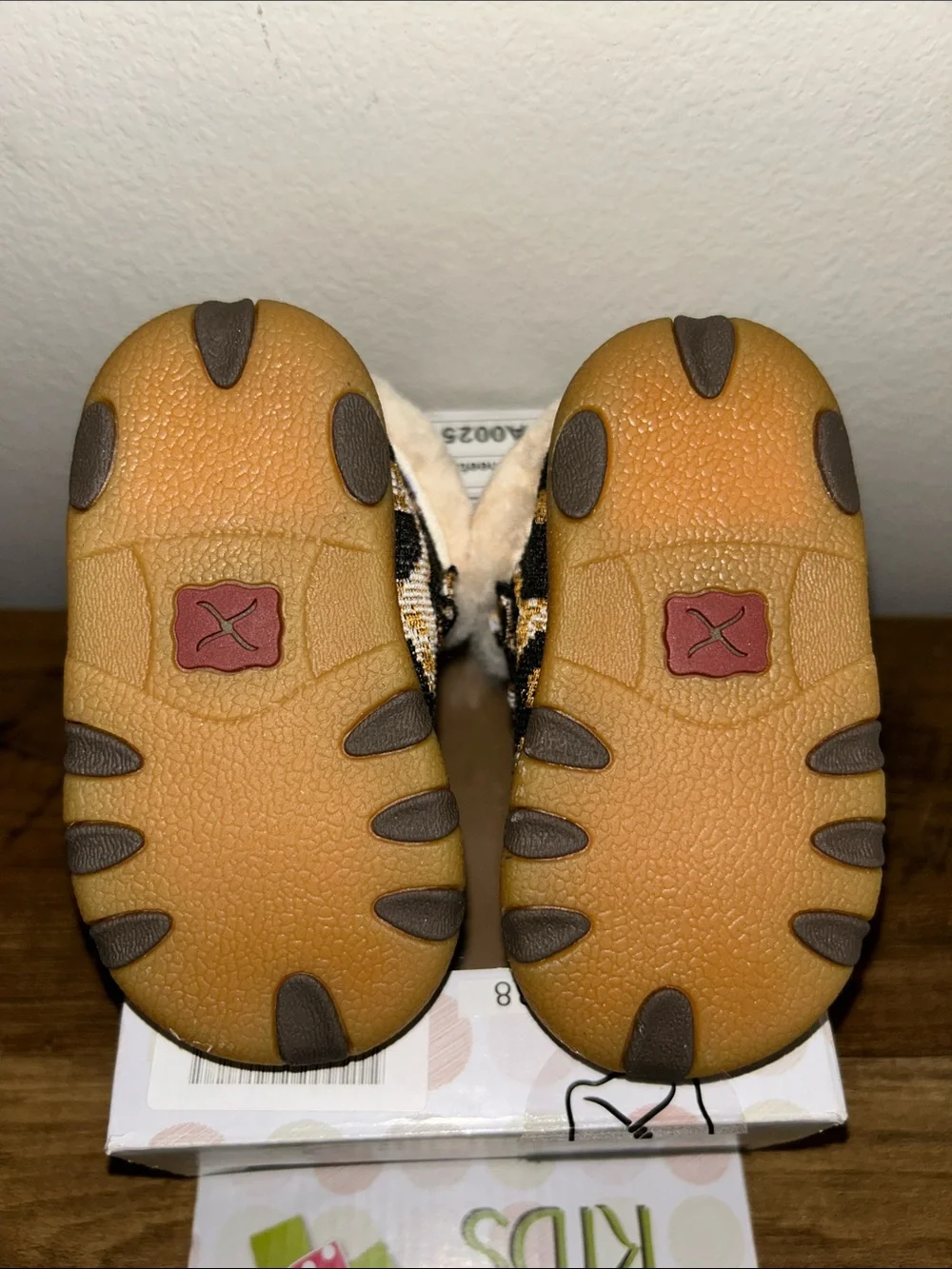 Twisted X Kids Tan & Black Cheetah Moccasins with Plush Lining
